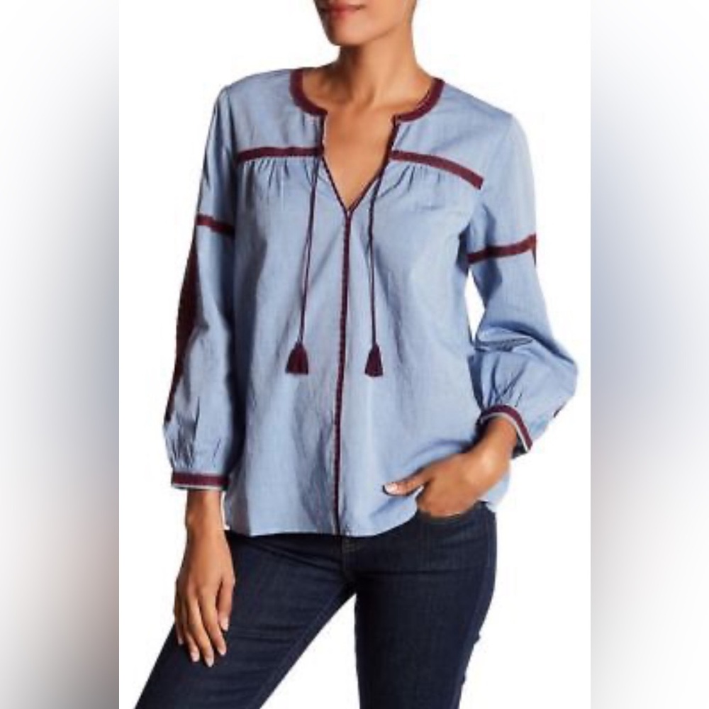 Joie Marlen Chambray top with embroidery S